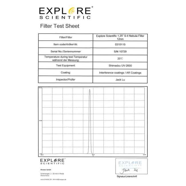 Фильтр Explore Scientific 1.25" S-II Nebula 12nm Фильтр Explore Scientific 1.25" S-II Nebula 12nm