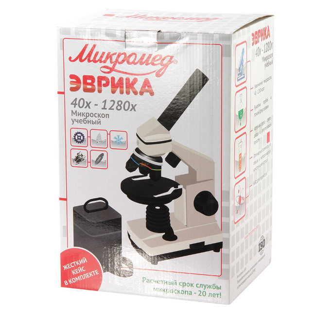 Микроскоп школьный Микромед Эврика 40х-1280х в текстильном кейсе Микроскоп школьный Микромед Эврика 40х-1280х в текстильном кейсе