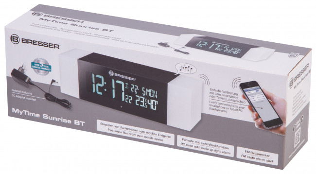 Радио с будильником и термометром Bresser MyTime Sunrise Bluetooth, черное Радио с будильником и термометром Bresser MyTime Sunrise Bluetooth, черное