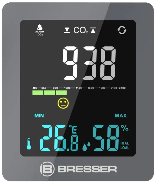 Гигрометр Bresser Air Quality Smile с датчиком CO2, серый