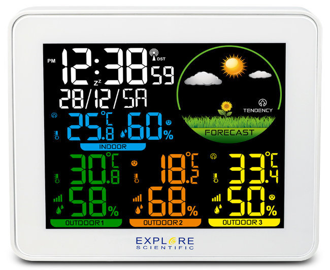Метеостанция Explore Scientific с цветным экраном и тремя датчиками, белая Метеостанция Explore Scientific с цветным экраном и тремя датчиками, белая