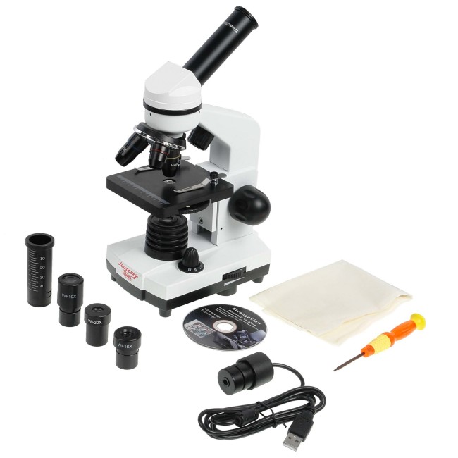 Микроскоп школьный Эврика 40х-1600х (вар. 2) с видеоокуляром