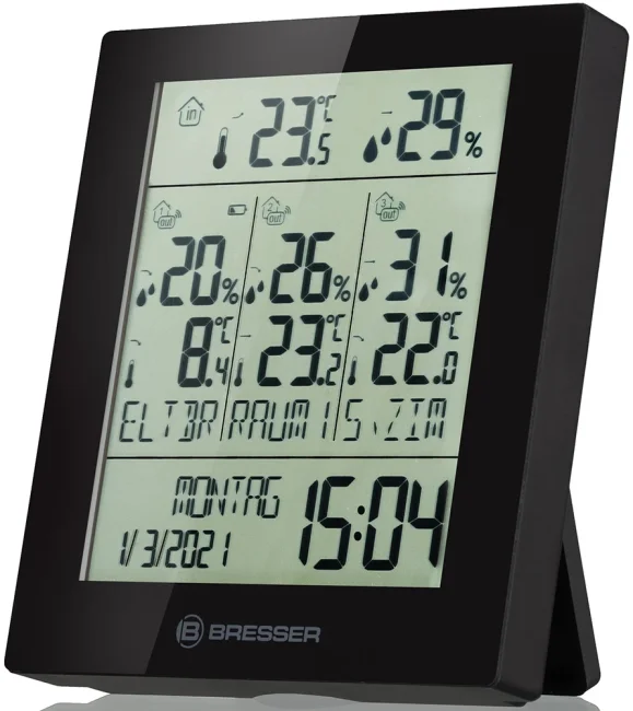 Метеостанция Bresser Temeo Hygro Quadro Prestige с тремя датчиками, черная