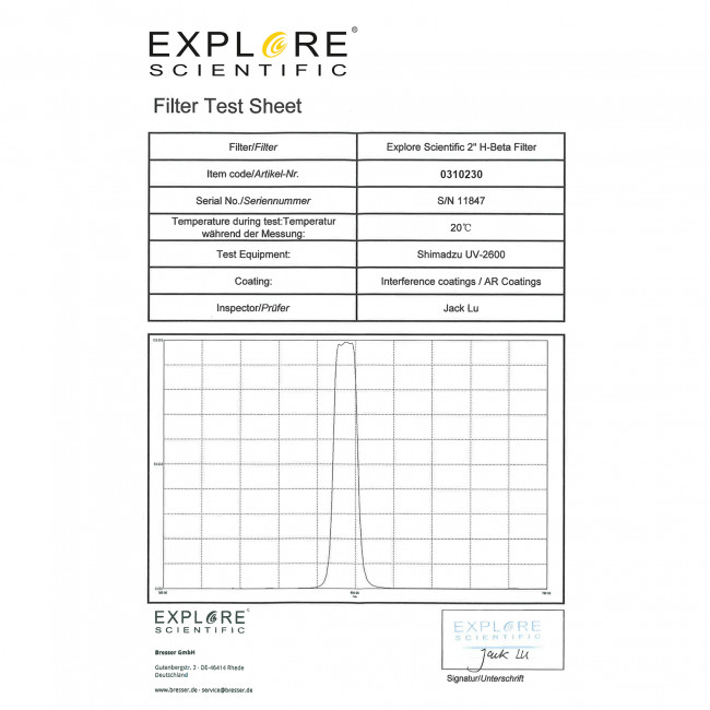 Фильтр Explore Scientific 2" H-Beta Nebula Filter Фильтр Explore Scientific 2" H-Beta Nebula Filter