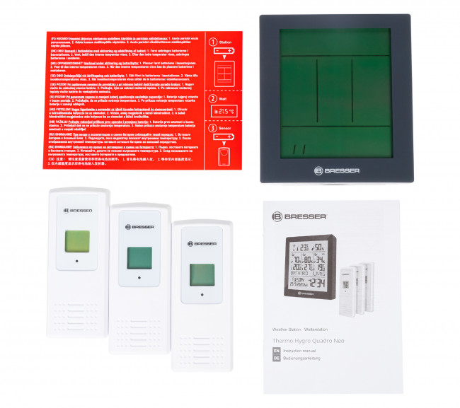 Метеостанция Bresser Temeo Hygro Quadro Prestige с тремя датчиками, серая