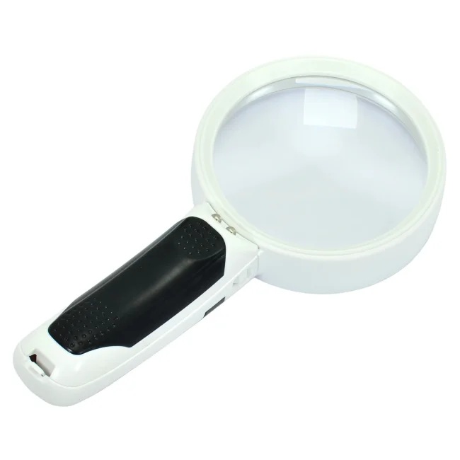 Лупа ручная круглая 5x-90мм для чтения с подсветкой (2 LED, черно-белая) Kromatech 77390B
