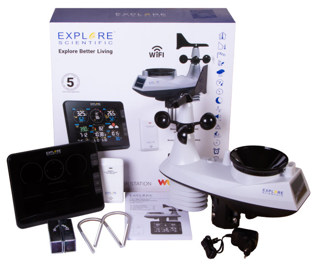 Метеостанция Explore Scientific «7 в 1» Wi-Fi, профессиональная, черная