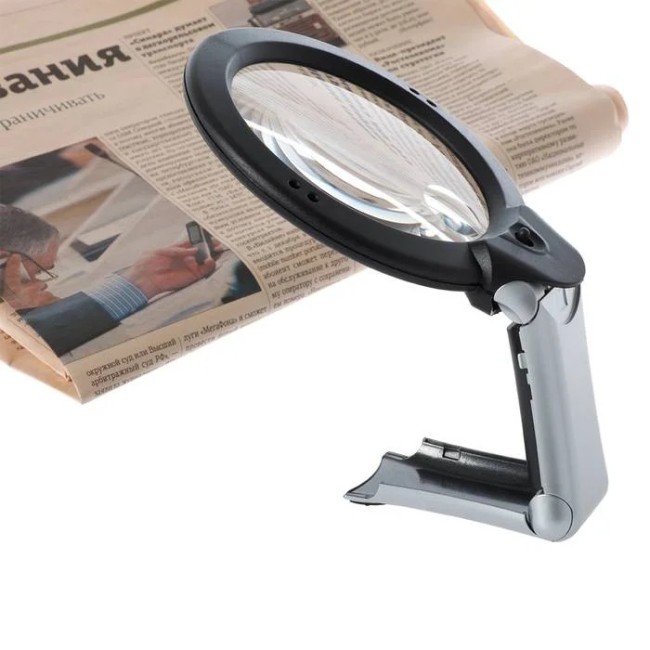 Лупа на ручке/настольная Veber 2x/4x, 100/25 мм, с подсветкой (MG1713-1)