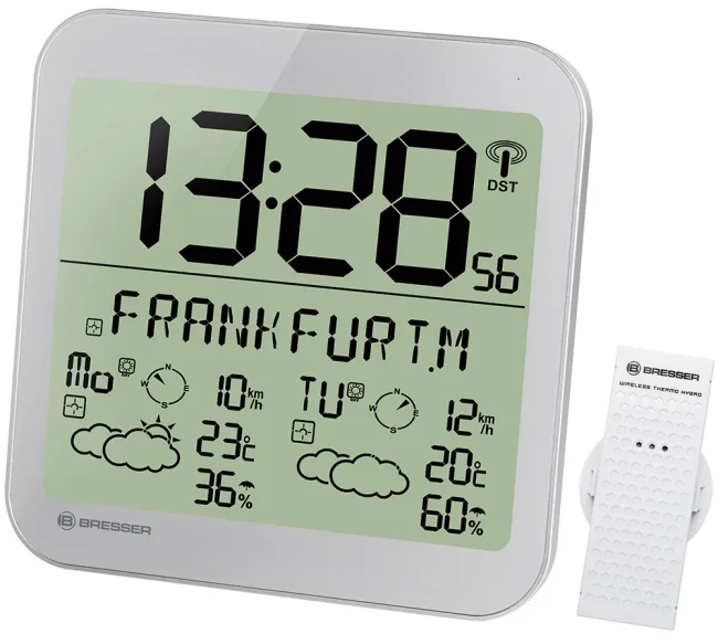 Часы настенные Bresser MyTime Meteotime LCD, серебристые Часы настенные Bresser MyTime Meteotime LCD, серебристые