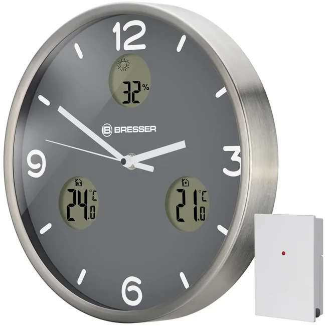 Часы настенные Bresser MyTime io NX Thermo/Hygro, 30 см, серые Часы настенные Bresser MyTime io NX Thermo/Hygro, 30 см, серые