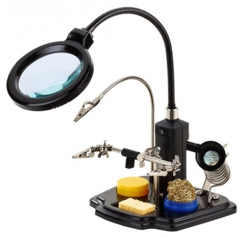 Лупа настольная 2.5x/4x-85мм третья рука с держателем и подсветкой (16 LED) Kromatech TE-802