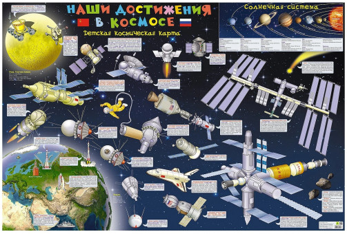Детская космическая карта. Наши достижения в космосе (настенная) Детская космическая карта. Наши достижения в космосе (настенная)