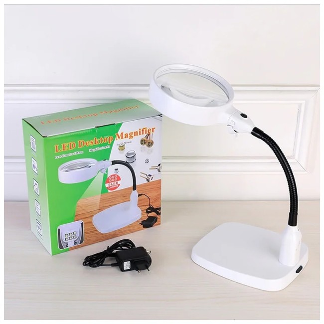 Лупа настольная 8x-138мм на гибком штативе с подсветкой (6 LED) Kromatech 7765