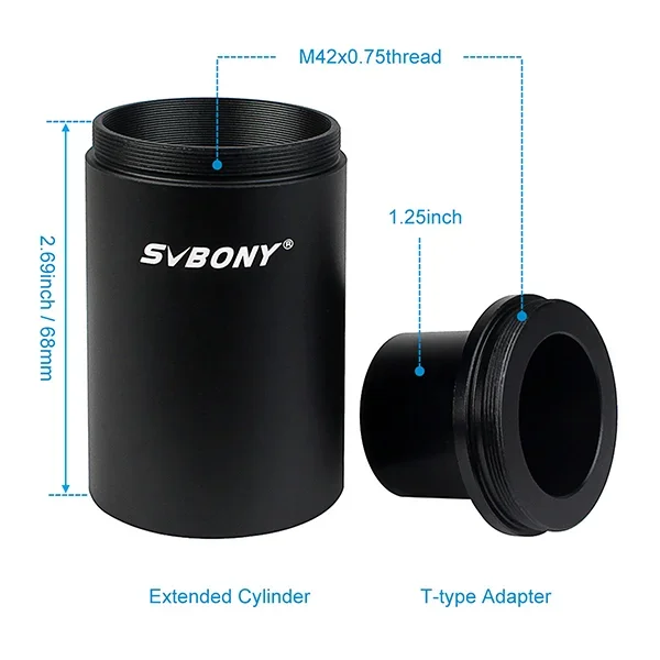 Удлинительная трубка SVBONY Т2 (М42х0,75) с Т-адаптером 1,25"