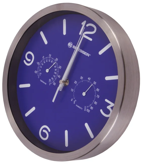 Часы настенные Bresser MyTime ND DCF Thermo/Hygro, 25 см, синие Часы настенные Bresser MyTime ND DCF Thermo/Hygro, 25 см, синие
