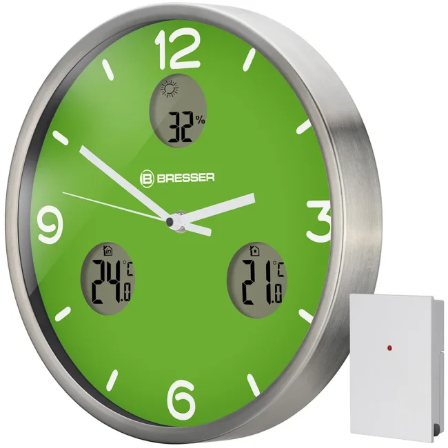 Часы настенные Bresser MyTime io NX Thermo/Hygro, 30 см, зеленые Часы настенные Bresser MyTime io NX Thermo/Hygro, 30 см, зеленые