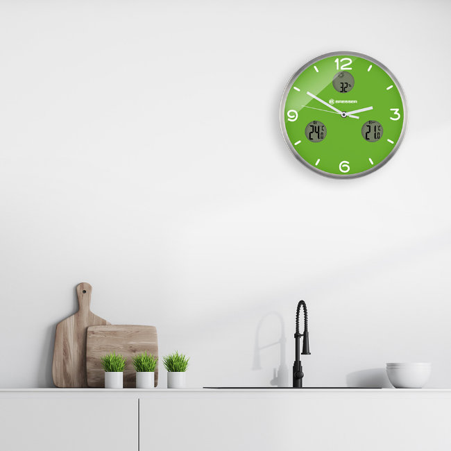 Часы настенные Bresser MyTime io NX Thermo/Hygro, 30 см, зеленые Часы настенные Bresser MyTime io NX Thermo/Hygro, 30 см, зеленые