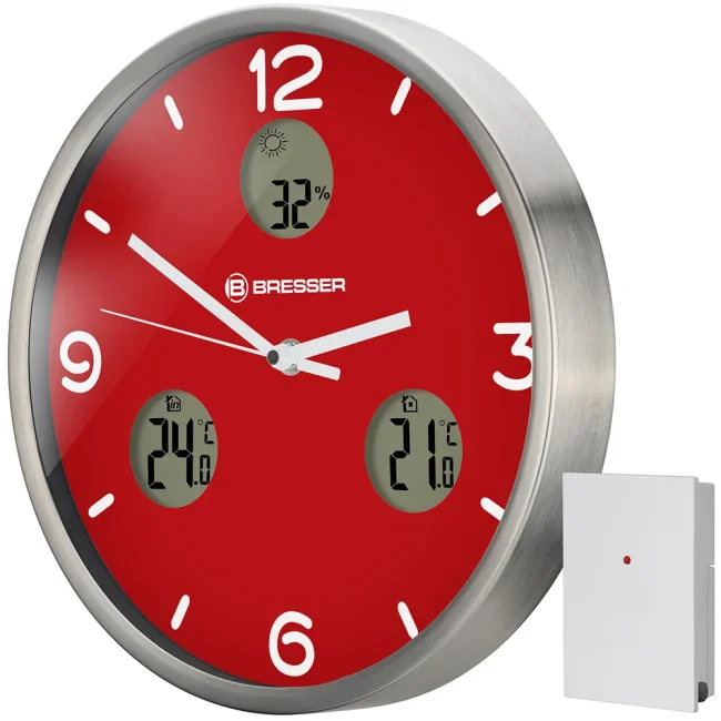 Часы настенные Bresser MyTime io NX Thermo/Hygro, 30 см, красные Часы настенные Bresser MyTime io NX Thermo/Hygro, 30 см, красные