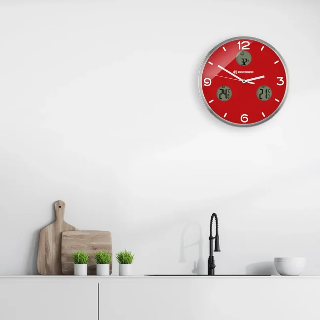 Часы настенные Bresser MyTime io NX Thermo/Hygro, 30 см, красные Часы настенные Bresser MyTime io NX Thermo/Hygro, 30 см, красные