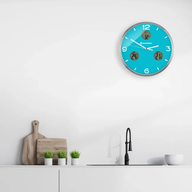 Часы настенные Bresser MyTime io NX Thermo/Hygro, 30 см, голубые