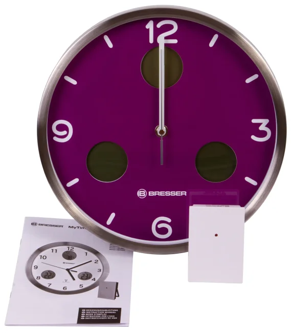 Часы настенные Bresser MyTime io NX Thermo/Hygro, 30 см, фиолетовые Часы настенные Bresser MyTime io NX Thermo/Hygro, 30 см, фиолетовые