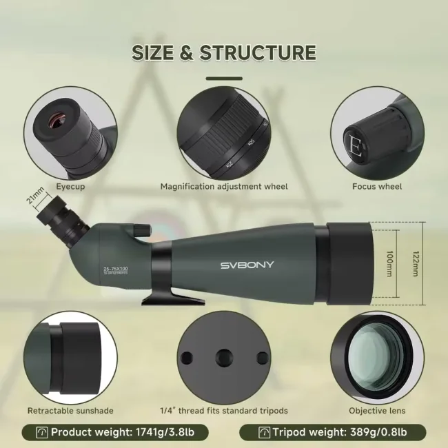 Зрительная труба SVBONY 25-75x100 с призмой 45 гр. (SV28A)