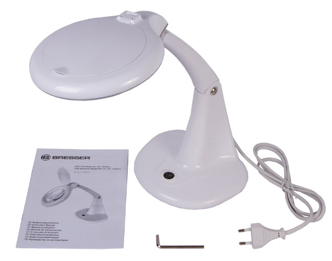 Лупа настольная Bresser 2х/4x, 100 мм, с подсветкой