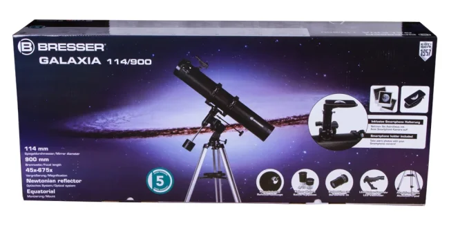 Телескоп Bresser Galaxia 114/900 EQ, с адаптером для смартфона Телескоп Bresser Galaxia 114/900 EQ, с адаптером для смартфона