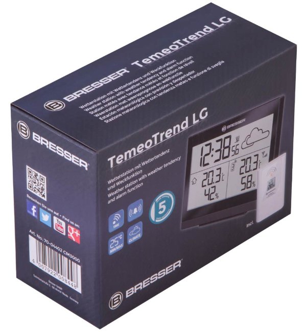 Метеостанция Bresser TemeoTrend LG с радиоуправлением, черная Метеостанция Bresser TemeoTrend LG с радиоуправлением, черная