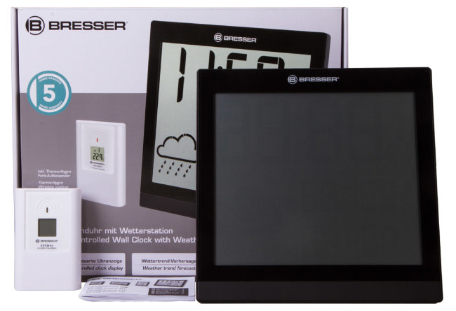 Метеостанция (настенные часы) Bresser TemeoTrend JC LCD с радиоуправлением, черная