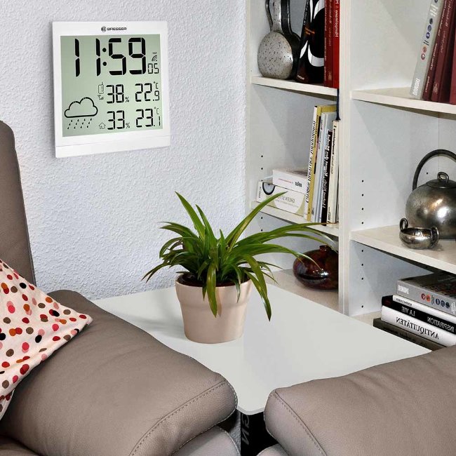 Метеостанция (настенные часы) Bresser TemeoTrend JC LCD с радиоуправлением, белая Метеостанция (настенные часы) Bresser TemeoTrend JC LCD с радиоуправлением, белая