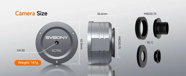 Астрономическая камера SVBONY 8,3 Мпикс USB3.0 (SC715C)
