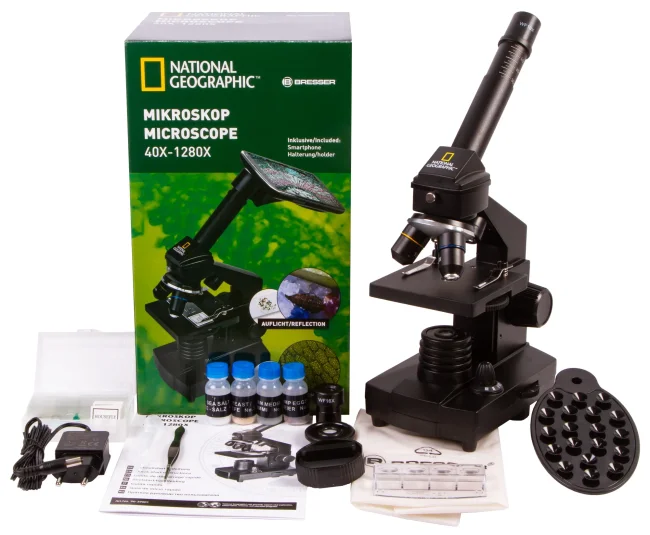 Микроскоп Bresser National Geographic 40–1280x с адаптером для смартфона Микроскоп Bresser National Geographic 40–1280x с адаптером для смартфона