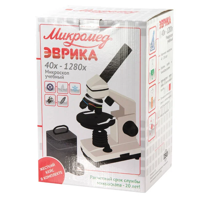 Микроскоп школьный Микромед Эврика 40х-1280х в текстильном кейсе