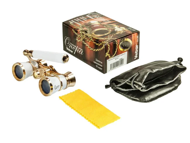Бинокль театральный Veber Opera БГЦ 3x25 лорнет, белый/золотой