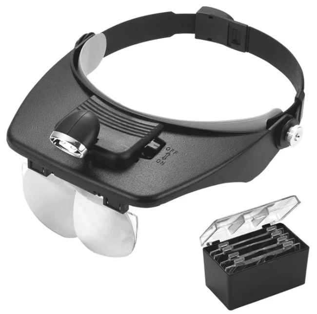 Лупа налобная 1.2/1.8/2.5/3.5x с подсветкой (2 LED) Kromatech MG81001-A