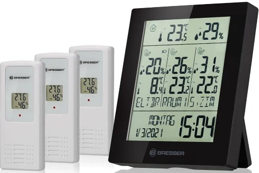 Метеостанция Bresser Temeo Hygro Quadro Prestige с тремя датчиками, черная
