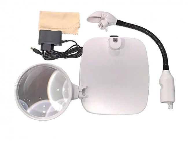 Лупа настольная 10x-120мм на гибком штативе с подсветкой (6 LED) Kromatech 7764