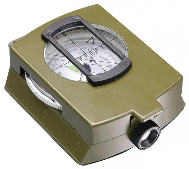 Компас жидкостной армейский (58 мм) с уровнем и визиром (зеленый)