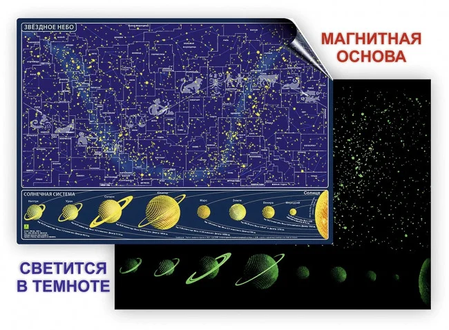 Карта звёздного неба (светящаяся в темноте, магнитная)