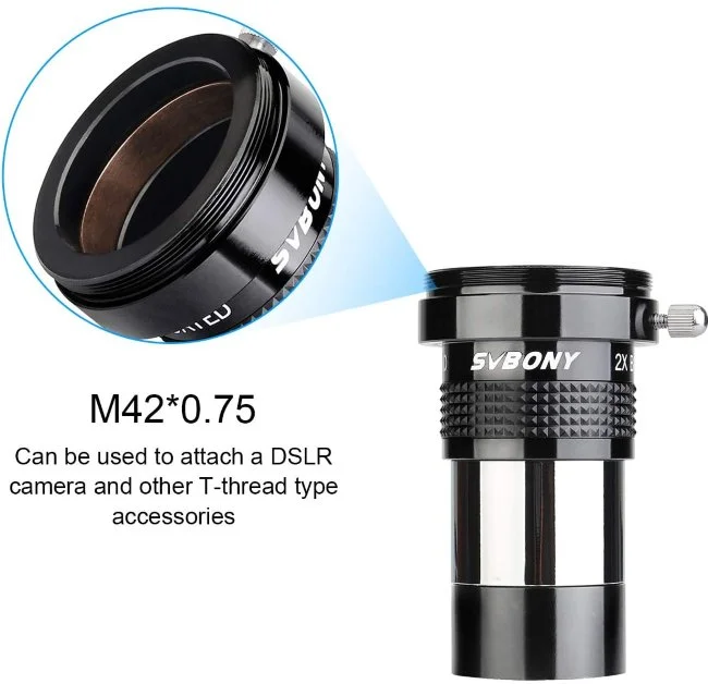 Линза Барлоу SVBONY 2х, 1,25", SV137 (с Т-адаптером)