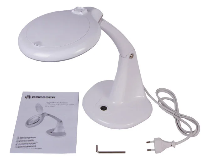 Лупа настольная Bresser 2х/4x, 100 мм, с подсветкой