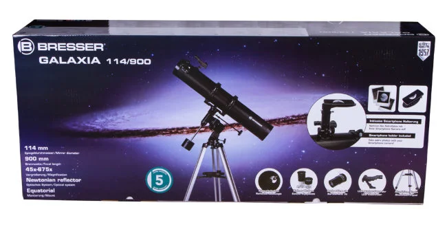 Телескоп Bresser Galaxia 114/900 EQ, с адаптером для смартфона